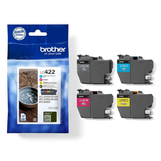 Brother Original LC-422VAL Tintenpatronen Value Pack: Set aus vier separaten Tintenpatronen in Schwarz, Cyan, Magenta, Gelb zum Farbdruck.