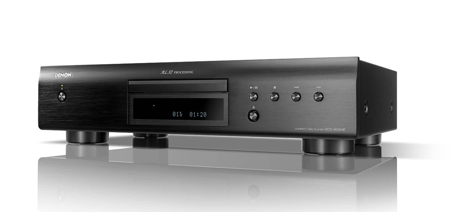 Denon DCD-600 NE CD-Player mit AL32 Processing - schwarz. Schwarzes, flaches Gerät für präzise CD-Wiedergabe.