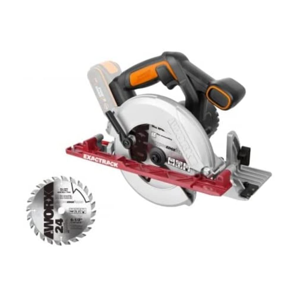 WORX WX530.9 Akku-Handkreissäge 20V. Orange-schwarzes Kompaktgerät zum präzisen Sägen von Holzwerkstoffen.