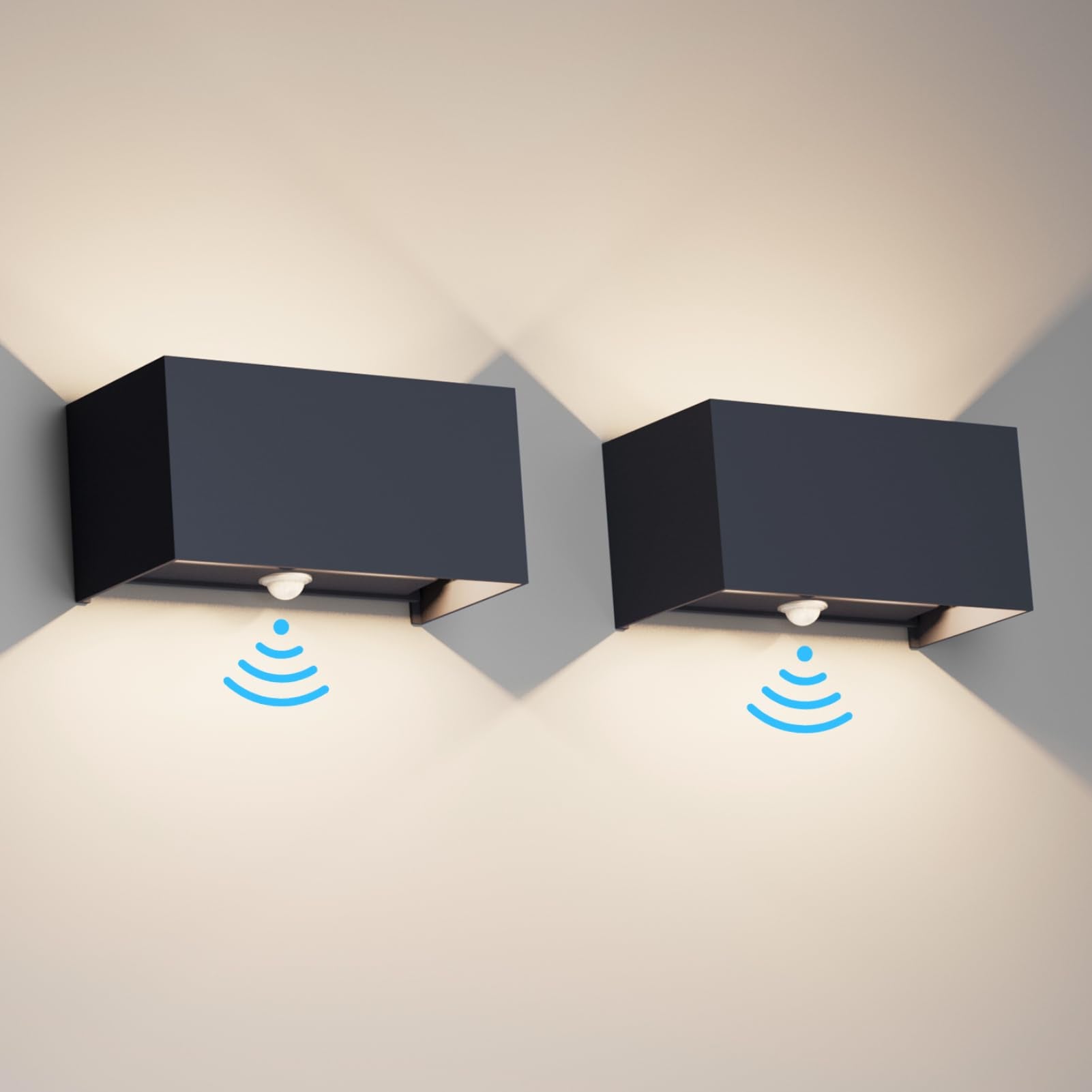 Klighten Aussenwandleuchte mit Bewegungsmelder 2er-Set Anthrazit. Rechteckig, anthrazit. Automatisches Licht im Außenbereich.