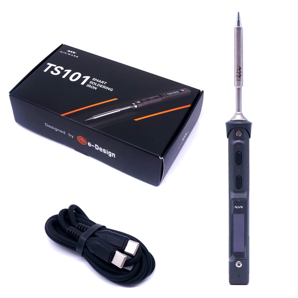 MINIWARE TS101 Digital Lötkolben USB-C 90W - BC2 Tip. Schwarzer Digital-Lötkolben für präzises Löten elektronischer Bauteile.