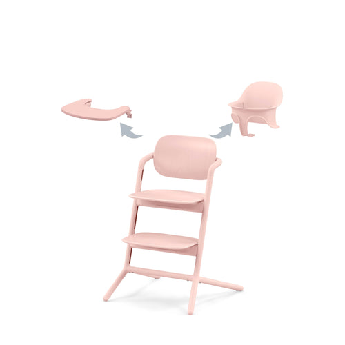 CYBEX Gold LEMO Mitwachs-Hochstuhl 3in1 Set – Pearl Pink, ein höhenverstellbarer Stuhl in Pearl Pink für Kleinkinder und Kinder am Tisch.