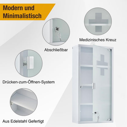 Zedelmaier Medizinschrank Edelstahl, abschliessbar, weiss, 4 Fächer