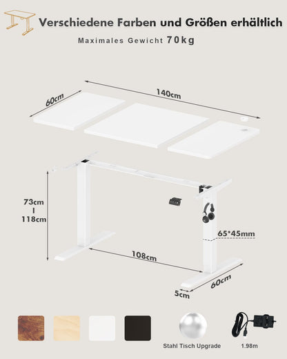 Devoko Elektrischer Steh-Sitz Bürotisch 140x60 cm Weiss