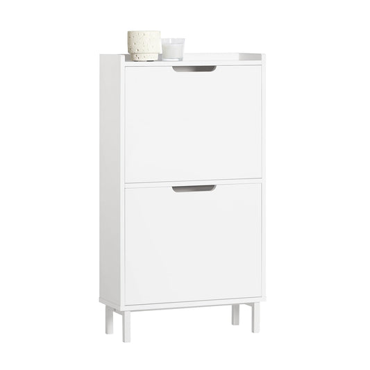 SoBuy FSR151-W Schuhschrank – Schmal, 2 Klappen, Weiss