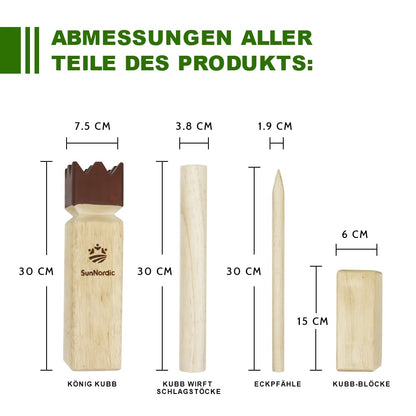 SunNordic Kubb Wurfspiel Set aus Gummibaumholz mit Tragetasche