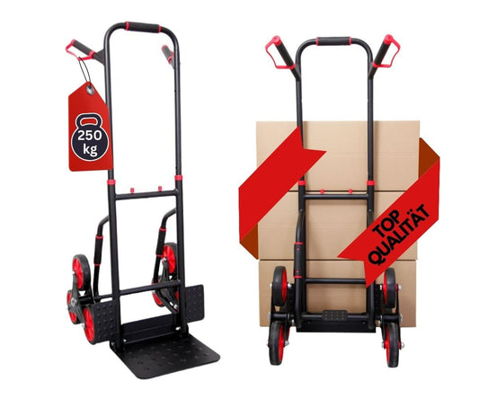 PROREGAL Taurus 250 Profi-Treppensteiger Sackkarre - Klappbar. L-förmige Sackkarre mit Stufenrädern für Lasten auf Treppen.