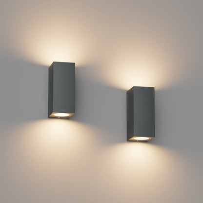 Klighten Wandleuchte Aussen HW601, Anthrazit, IP65, Up Down, 2 Stück, eckiges Aluminium-Gehäuse