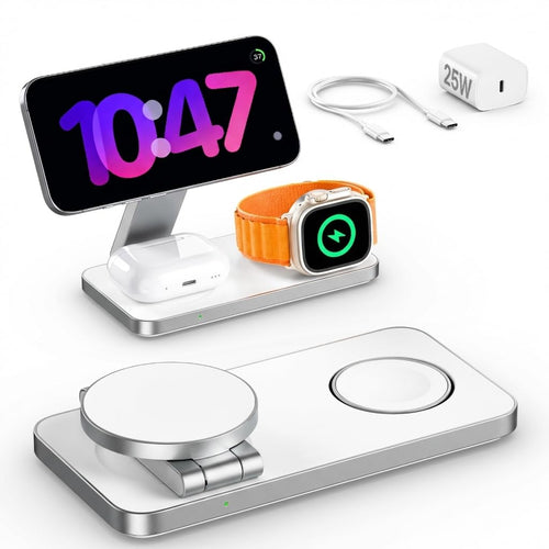 QTlier 3-in-1 Ladestation Qi2.2 25W, MagSafe-kompatibel, faltbar, für iPhone, Apple Watch und AirPods