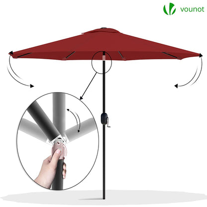 VOUNOT Sonnenschirm 270 cm, knickbar mit Kurbel, UV-Schutz, Rot