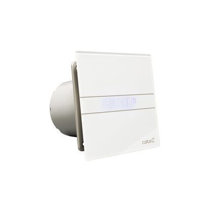 Cata E-100 GTH Abluftventilator Bad - Glas, Timer, Hygro. Runder Badventilator mit glatter Glasfront. Entlüftet Badezimmer von Feuchtigkeit.