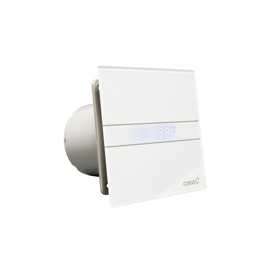 Cata E-100 GTH Abluftventilator Bad - Glas, Timer, Hygro. Runder Badventilator mit glatter Glasfront. Entlüftet Badezimmer von Feuchtigkeit.