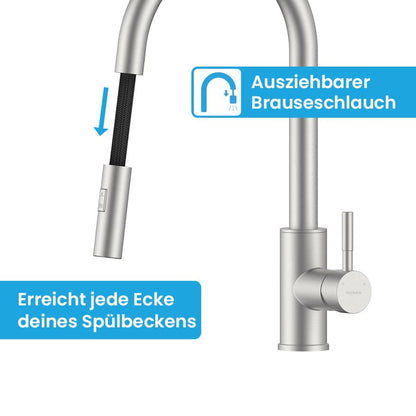 Bächlein Kocuso Küchenarmatur ausziehbar – gebürsteter Edelstahl