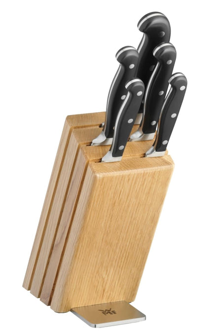 WMF Spitzenklasse Plus Messerblock mit Messerset 6-teilig Eichenholz. Eichenholzblock. Sichere Messeraufbewahrung und Kochen.