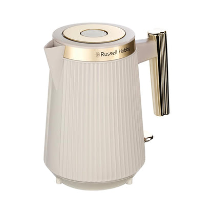 Russell Hobbs Brontë Wasserkocher Stone, 1,7 l, 2400 W, 26751-70 – mattes, geripptes Gehäuse mit goldenen Edelstahlakzenten