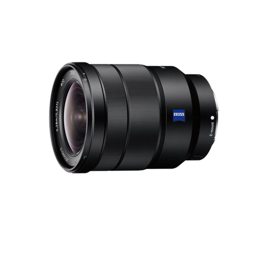Sony SEL-1635Z Zeiss Weitwinkel Zoom Objektiv F4 E-Mount. Schwarzes, zylindrisches Objektiv für Weitwinkelaufnahmen an E-Mount Kameras.