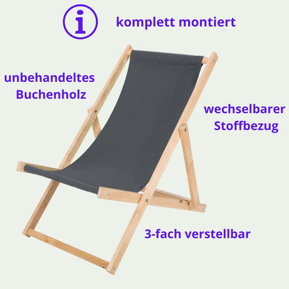 IMPWOOD Liegestuhl aus Buchenholz, klappbar, grau, bis 120 kg