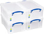 Really Useful Box Aufbewahrungsbox 9 Liter transparent, 4er-Set – aus Polypropylen, mit Deckel und Bügelverschlüssen