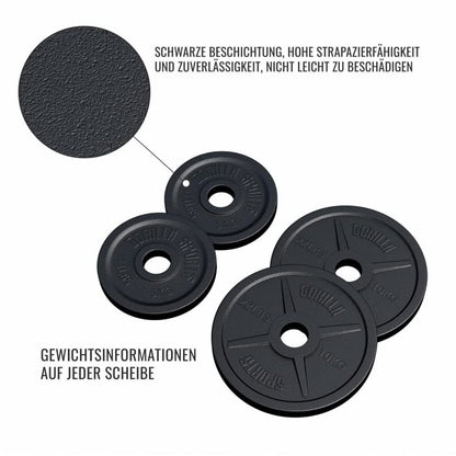 GORILLA SPORTS Olympia Gewichtsscheiben Gusseisen 50mm Bohrung