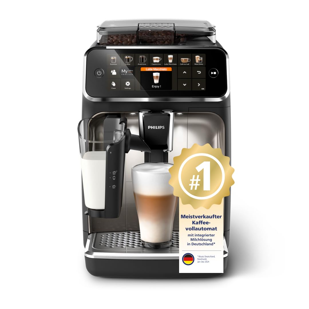 Philips Serie 5400 Kaffeevollautomat LatteGo - Chrom. Kompakter, chromfarbener Automat brüht Kaffee & schäumt Milch automatisch.