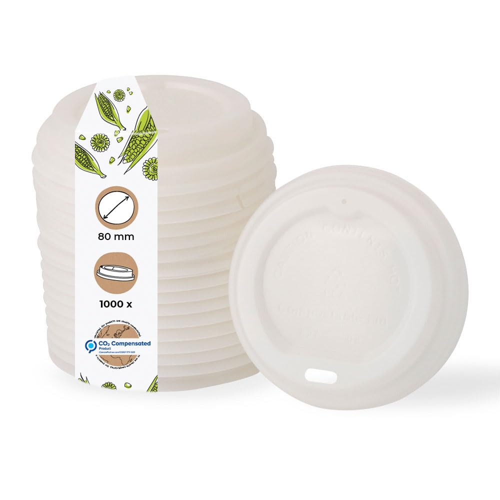 BIOZOYG Coffee To Go Deckel Ø 80mm CPLA Biokunststoff Weiss. Weißer CPLA-Deckel mit Trinköffnung für Einwegbecher.