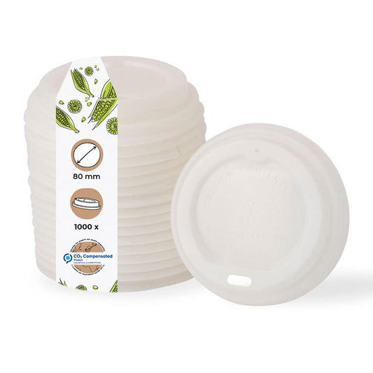 BIOZOYG Coffee To Go Deckel Ø 80mm CPLA Biokunststoff Weiss. Weißer CPLA-Deckel mit Trinköffnung für Einwegbecher.