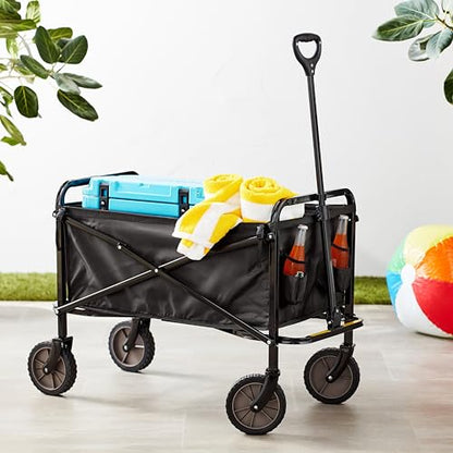 Amazon Basics Faltbarer Bollerwagen Garten mit Abdeckung Schwarz