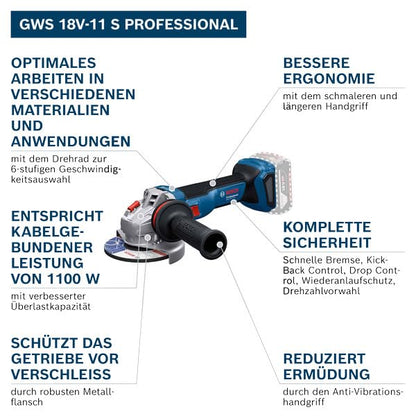 Bosch Professional GWS 18V-11 S Akku-Winkelschleifer - 125 mm