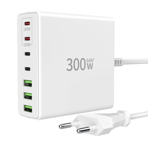 FINIBO S10 300W USB-C Ladegerät 7-Port, 4x USB-C, 3x USB-A weiss, kompaktes Desktop-Netzteil