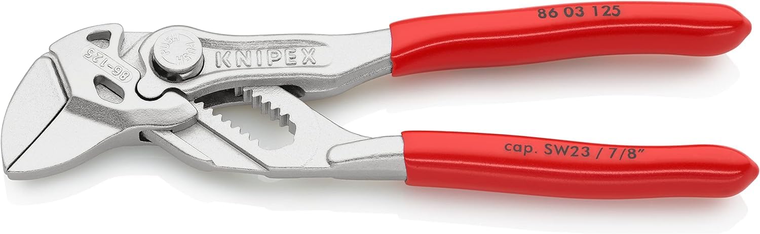 KNIPEX Mini-Zangenschlüssel 86 03 125 SB, verchromt, 125 mm, kombiniert Zange und Schraubenschlüssel