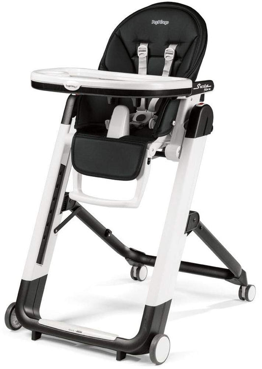 Peg Perego Siesta Follow Me Design-Hochstuhl Liegefunktion Licorice, ein schwarzer Hochstuhl zum Essen mit Liegefunktion für Babys.
