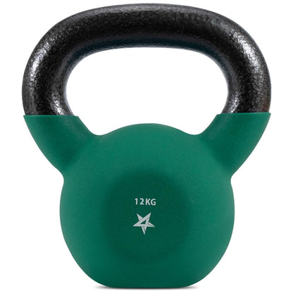 Yes4All BJCC Neopren-Kettlebell 12 kg Dunkelgrün Krafttraining, Gusseisenkugel mit Neoprenüberzug und breitem Griff