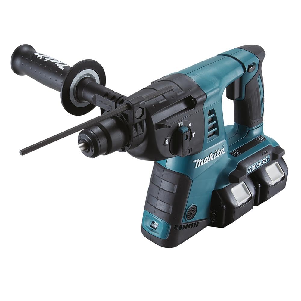 Makita DHR263Z Akku-Bohrhammer SDS-Plus 2x18V - ohne Akku/Lader. Blauer, L-förmiger Bohrhammer zum Hammerbohren und Bohren in Beton.