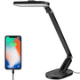 JKSWT LED Schreibtischlampe dimmbar mit USB-Ladeanschluss, schwarz – verstellbarer Lampenarm