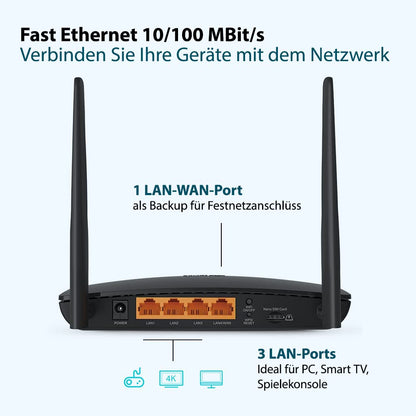 TP-Link TL-MR6400 4G LTE Router – SIM-Slot N300 WLAN