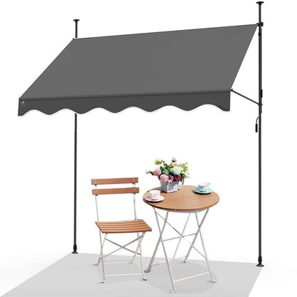 VOUNOT Klemmmarkise Balkon 200 cm, höhenverstellbar, ohne Bohren, Grau, mit Polyesterplane und Stahlgestell