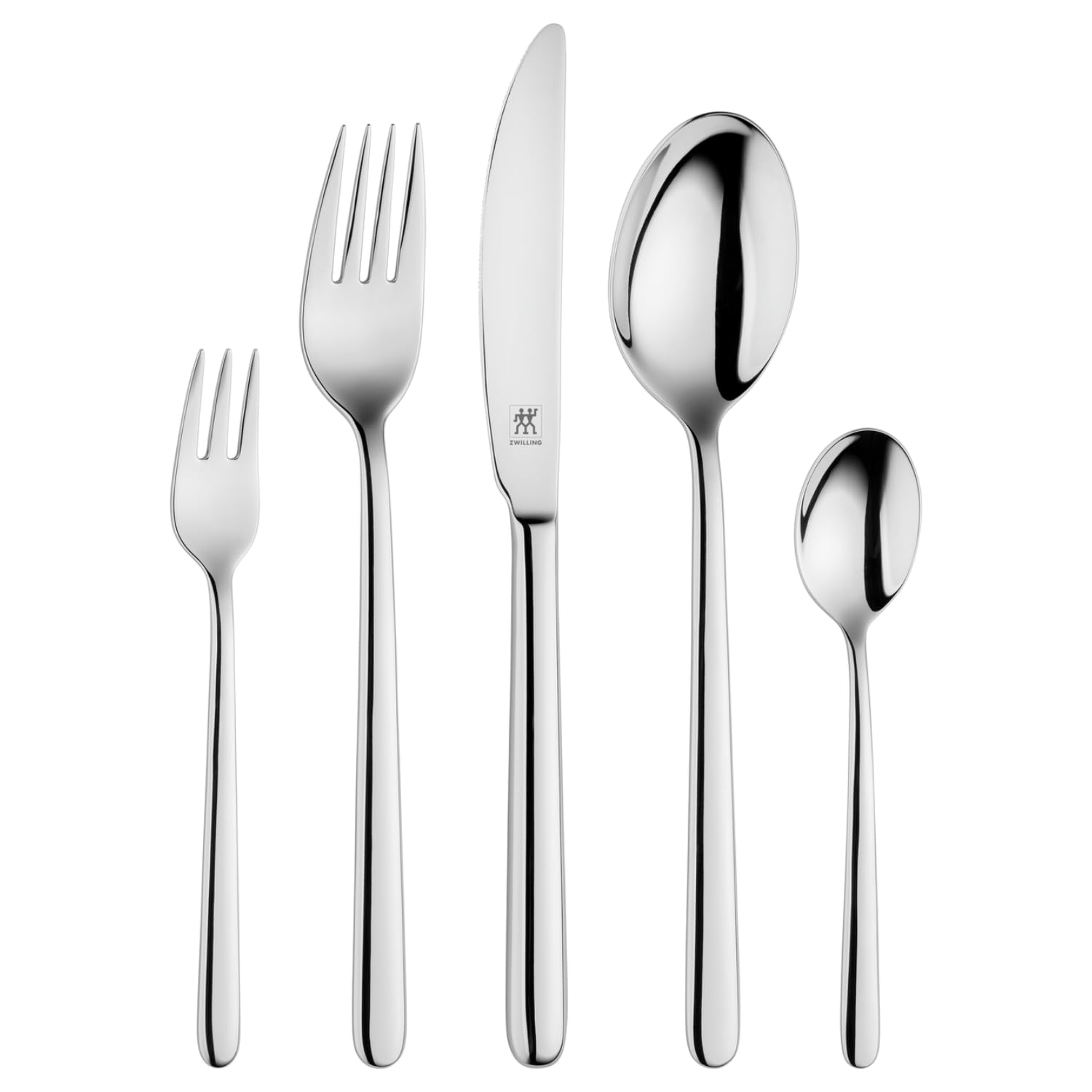 ZWILLING Newcastle Besteck Set 60-teilig – Edelstahl poliert. Das Set umfasst Gabeln, Messer und Löffel mit schlanken Griffen. Es dient zum Servieren und Essen von Speisen bei Tisch für 12 Personen.