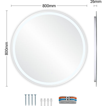 Clevich runder Badspiegel mit Beleuchtung, 80 cm dimmbar & Entfoggen