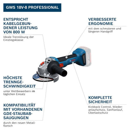 Bosch Professional GWS 18V-8 Akku-Winkelschleifer - 125mm