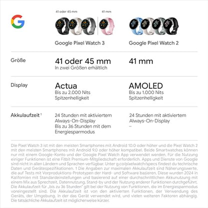 Google Pixel Watch 3 Android Smartwatch - 41mm LTE Silber poliert