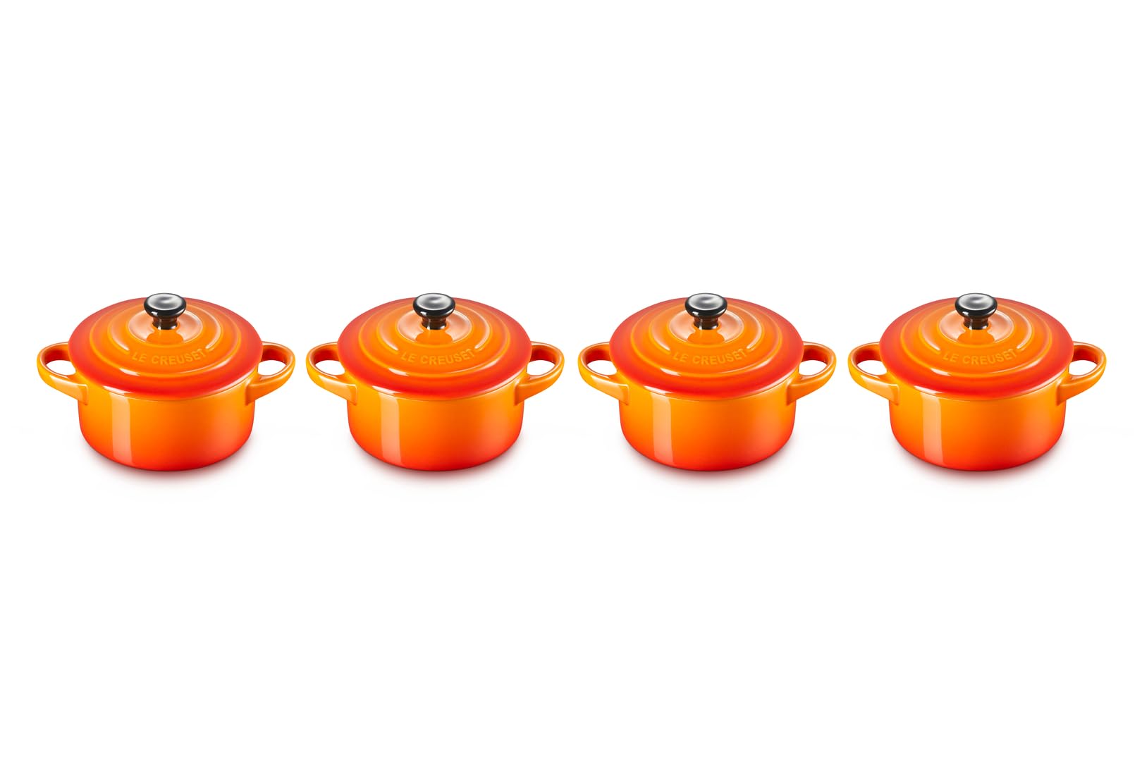 Le Creuset Mini Cocottes 4er-Set Steinzeug - Ofenrot 200 ml: Runde Ofenformen in Ofenrot zum Backen & Servieren.