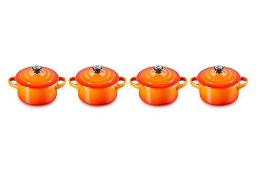Le Creuset Mini Cocottes 4er-Set Steinzeug - Ofenrot 200 ml: Runde Ofenformen in Ofenrot zum Backen & Servieren.