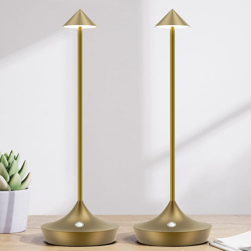 Hapfish LED Akku-Tischlampe Kabellos 2er Set Dimmbar Aluminium Bronze, schlanke Leuchte für innen und aussen