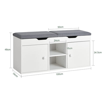SoBuy Schuhbank FSR96-W – Sitzbank gepolstert, weiss, 100cm