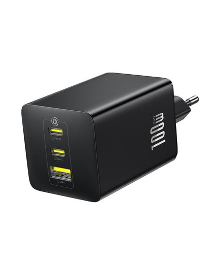 Baseus Enerfill USB-C Ladegerät 100W, 3-Port GaN Netzteil Schwarz