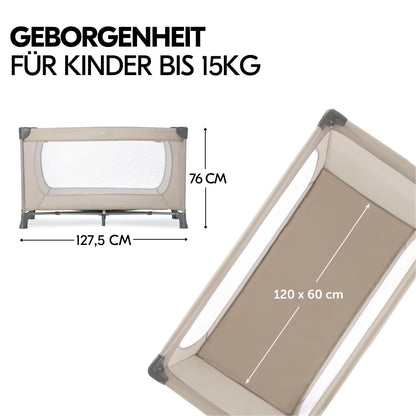 hauck Dream N Play Baby Reisebett – Alvi Komfort Matratze, Moskitonetz, Beige
