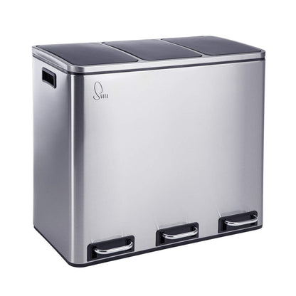 SVITA TM3X18 Treteimer 54L Edelstahl Silber Mülltrennung. Silberner Edelstahl-Treteimer mit drei Innenbehältern zur effektiven Abfalltrennung.