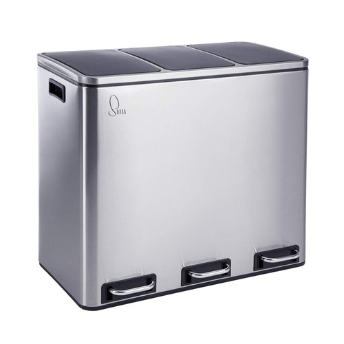 SVITA TM3X18 Treteimer 54L Edelstahl Silber Mülltrennung
