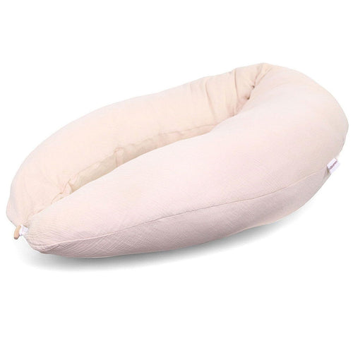 HOBEA-Germany Stillkissen XXL 190 cm, Musselin-Bezug aus Bio-Baumwolle – beige Kissenrolle mit Holzknopf-Verschluss