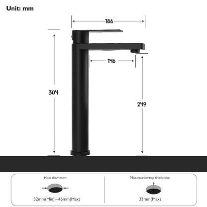 Decaura Waschtischarmatur Hoch Schwarz Matt - 250mm